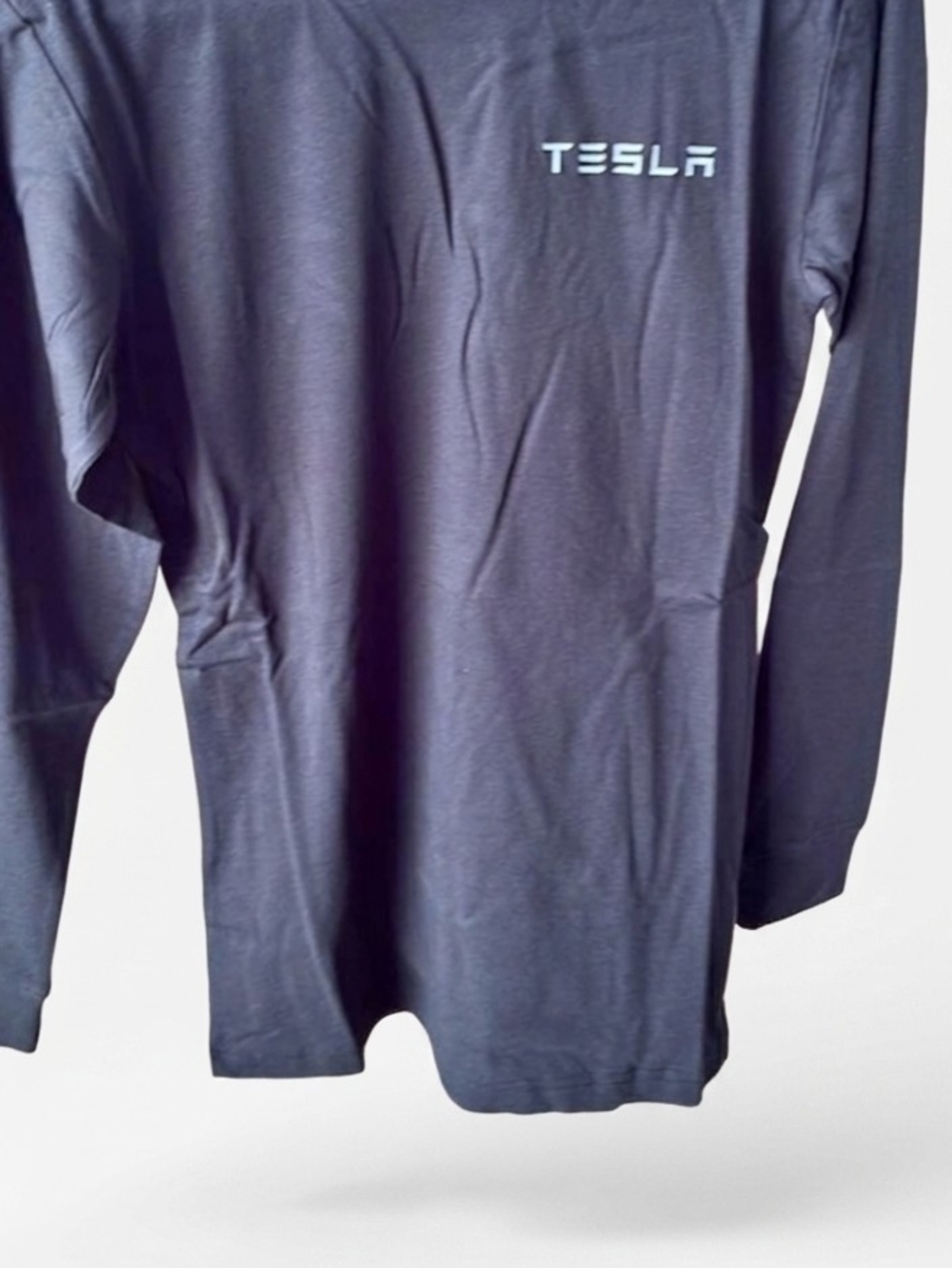 Tesla Men’s Long Sleeve Shirt in Deep Charcoal with White Logo